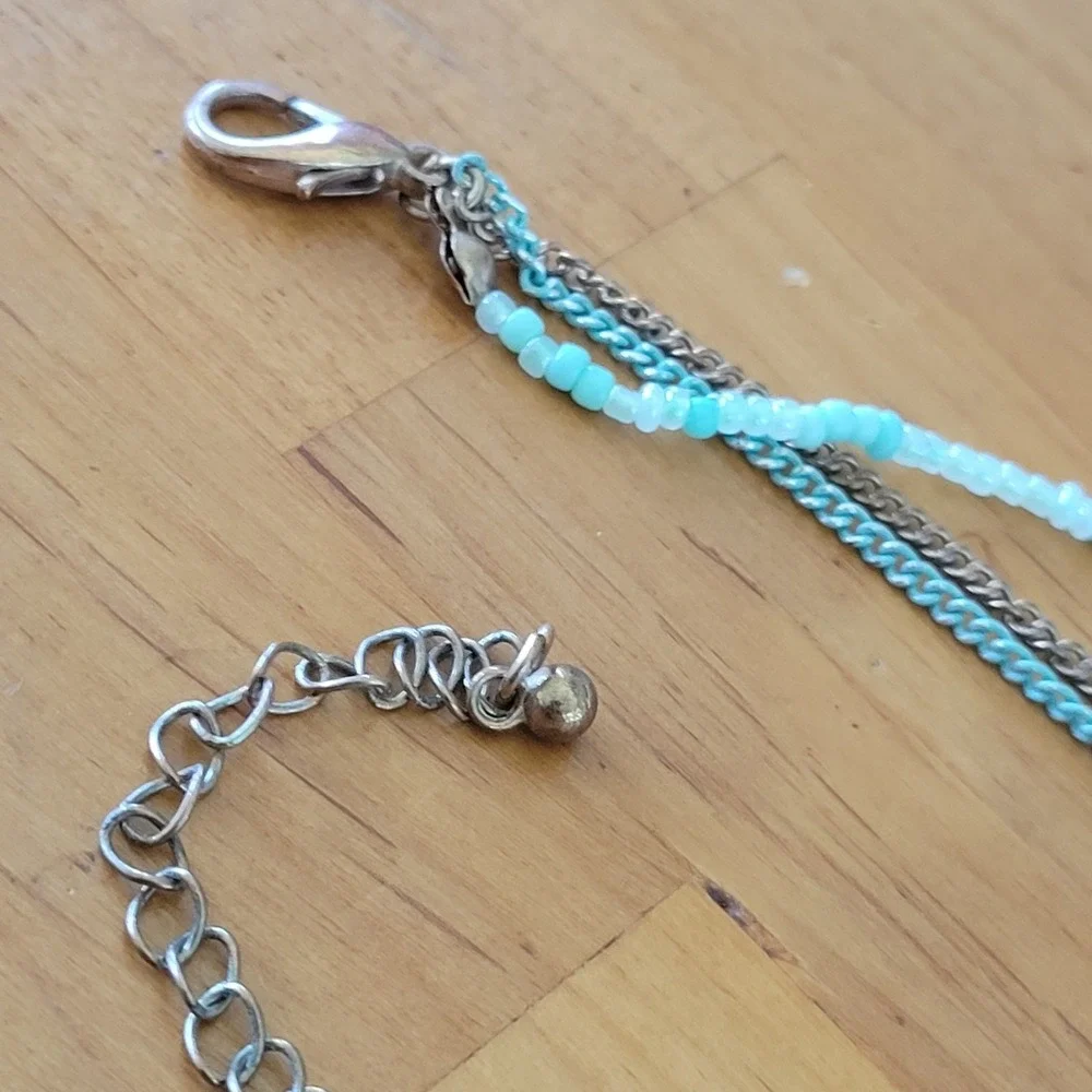 Vintage Mint Feather Necklace Multi Strand Boho Statement 31 Inch